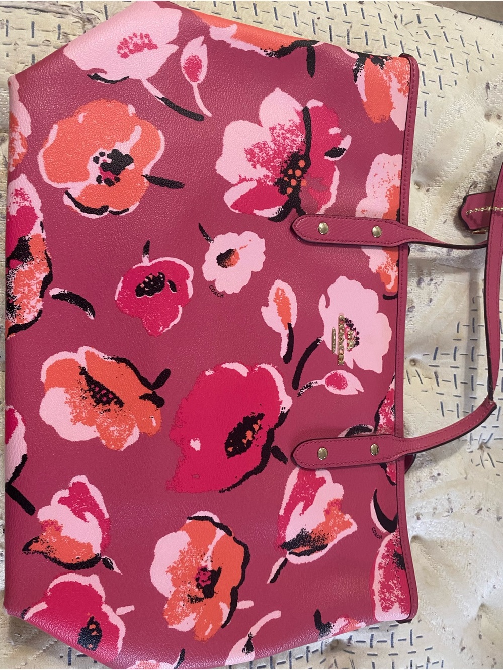 Coach Pink & Coral Floral Tote Bag